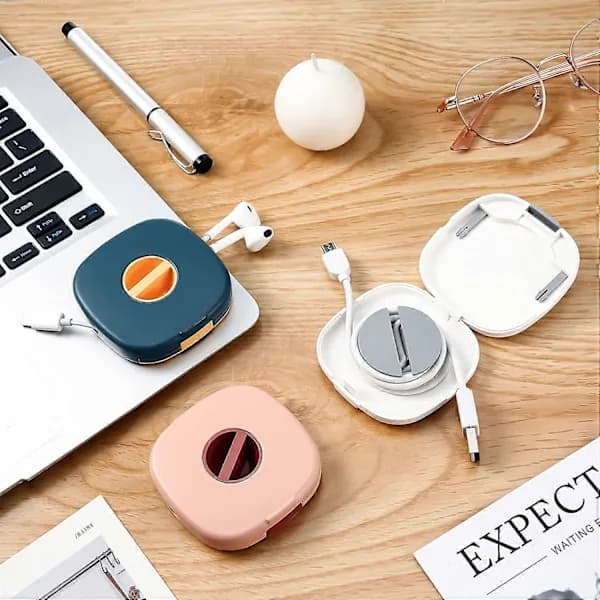 PIAO 6-pack Retractable Cable Manager Charging Cable Organizer Phone Cord Holder Retractable Cable Winders Small Winder Case for USB Cable He...