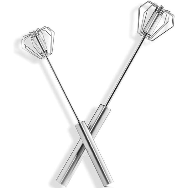 2 Rotating Whisks, Hand Mixer, Stainless Steel Rotating Mixer, Semi-Automatic Kitchen Utensils, Silver, 31.26.5 cm