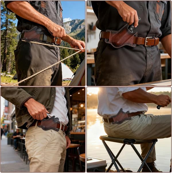 Durable Leather Knife Sheath, Horizontal Multi-tool Belt Pouch, Waterproof Holder for Folding Knives and Tools (Ho)