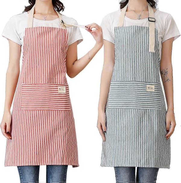 2-pack förkläden för kvinnor med fickor, justerbart kockförkläde för kök, matlagning, bakning, grillning (röd/blå)