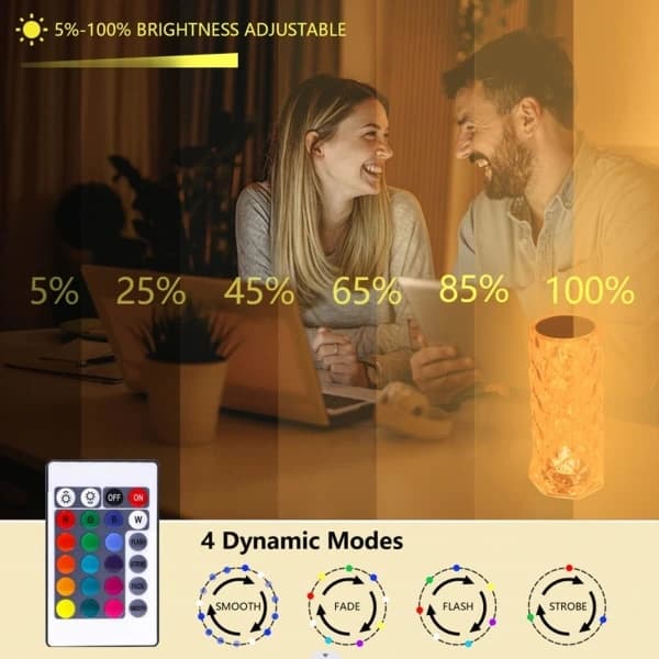 Crystal Lamp 16 Colors Touch Control Sparkle Rose Remote Control Table Lamp Romantic Atmosphere Prism Diamond Rechargeable LED