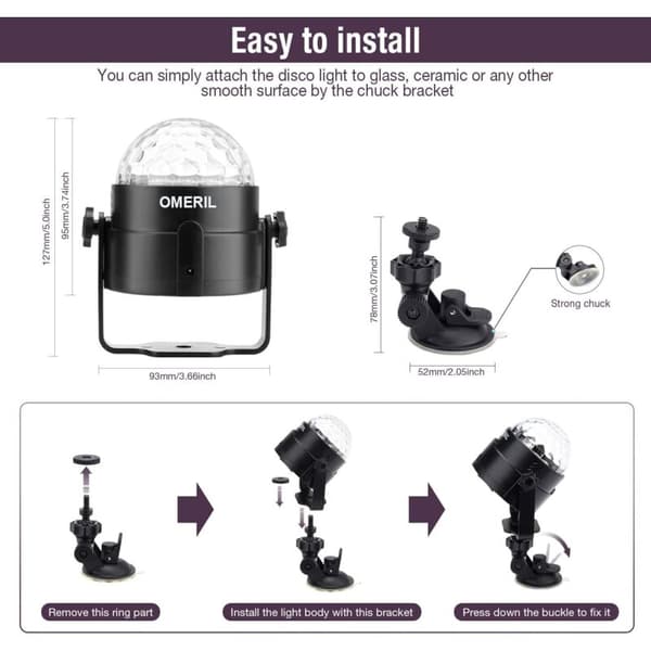 Festive Disco Light, Music-Controlled Disco Light Effects, Disco Light with USB Cable, 360° Rotating Party Light with Re [DB]