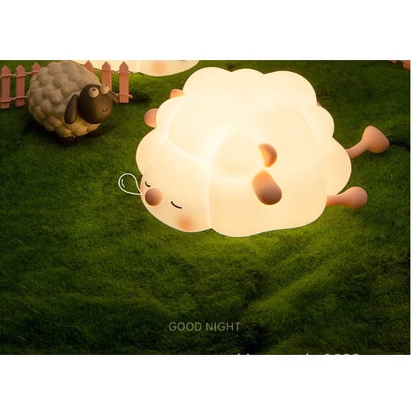 K-1156 Silicone Sheep Pressure Lamp for Bedside Table - Soft Night Light with Pressure Sensor, Three Light Levels, Sleep Timer and Mobile Holder, Warm Non-Glare Lighting