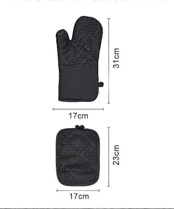 Ovnshandsker Sæt med 4 Grydelapper, Silikone- og Bomuldsovnhandsker og Grydelapper, 31*17cm