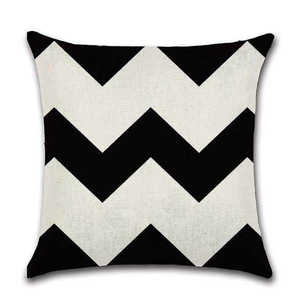 Sort og hvidt geometrisk pudebetræk i linned, sæt med 4 dekorative pudebetræk til sofa, 45 x 45 cm