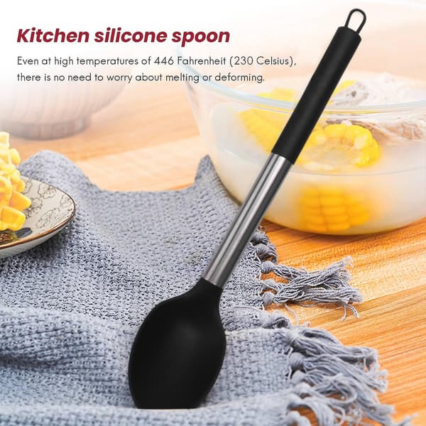Silicone Cooking Spoon 2 Non-Stick Solid Ladle Heat-Resistant Kitchen Utensil For Spoon BlackRed