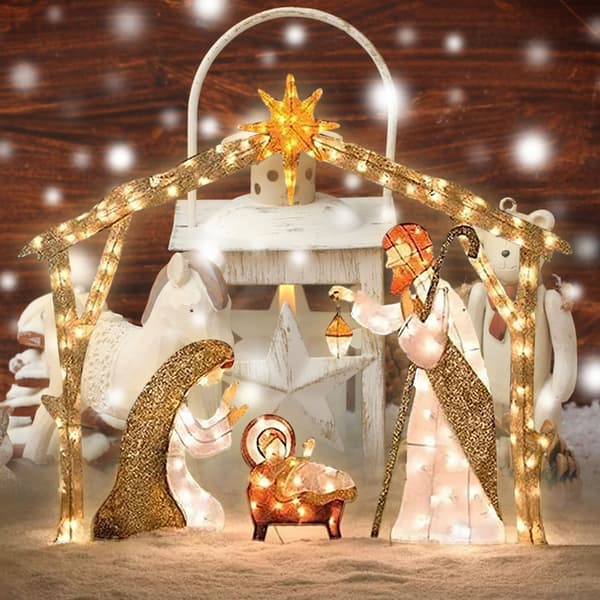 Julekrybbesæt med lys, let festligt dekorativt værktøj til havegulv A
