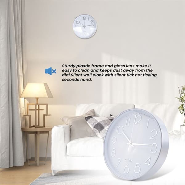 Premium Silver Wall Clock, Wall Decor, Modern Silent Wall Clock for Home Office Kitchen (25cm, Silver)