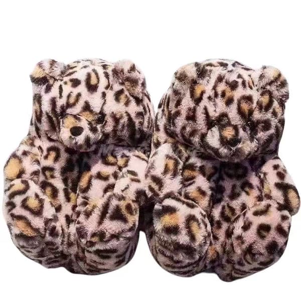 Mørk leopardmønstret bamse, plys hjemmesko, vintervarme sko 24 cm