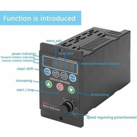 Frekvensomformer til 220V trefasemotor – 4-cifret digitalt display – 0,75 kW effekt – Hastighedsområde 0-3000 omdr./min.