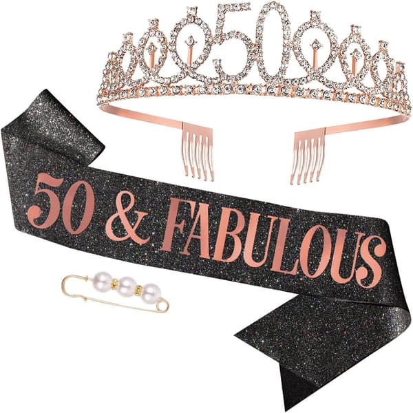 Bursdagsdekorasjon Rhinestone Krone Skjerf 50 År Kvinne \"50 & Fa
