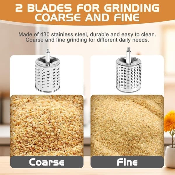 Manual Nut Grinder with 2 Removable Drum Blades, Cheese Grater with Crank, Peanut Grinder, Almond Grinder