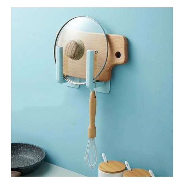 Punch-free kitchen pot holder hanging wall shelf multifunctional cutting board bathroom shelf wall-mounted cup storage rack hooks blue 2
