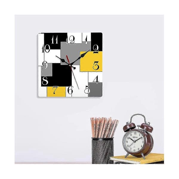 Wall Clock Silent Non-Ticking, Abstract Geometric Minimalist Plaid Square Rustic Wall Clock De