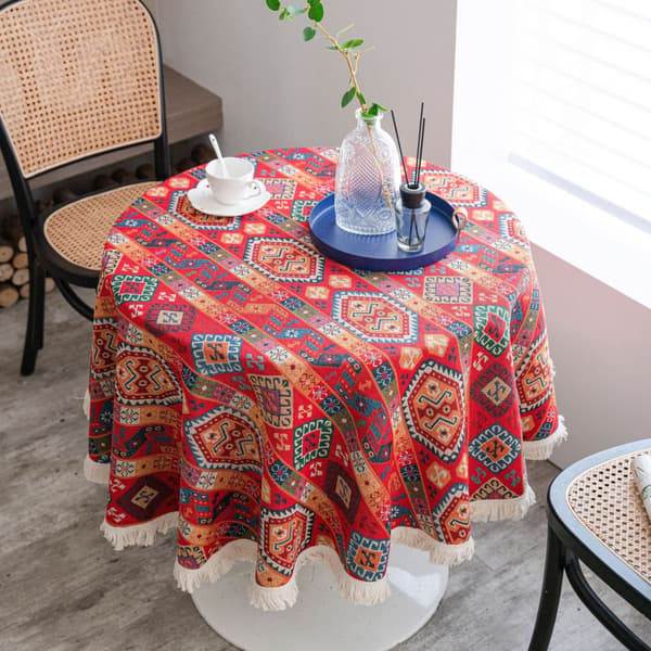 Round tablecloths, linen, cotton, lace, versatile, 150 cm