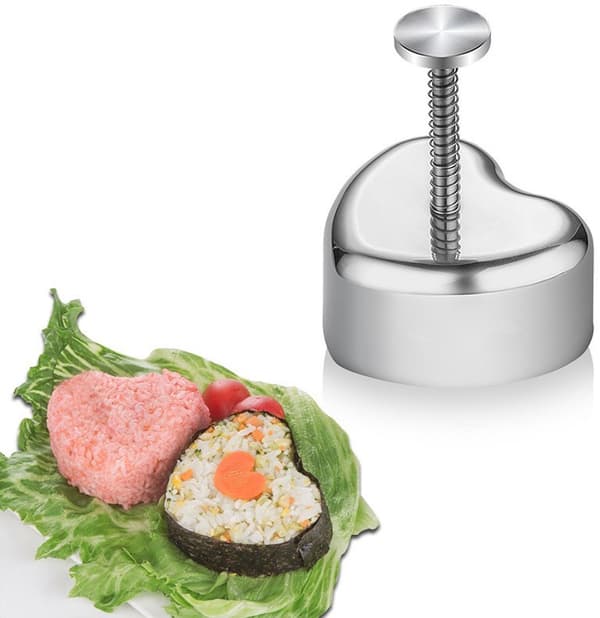 2 riskugleforme i rustfrit stål - Riskugle-sushiformer - DIY tang-sushiværktøjer - Trekantede og hjerteformede forme