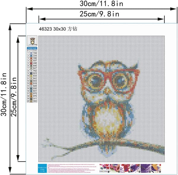 5D Diamantbroderi Komplett Set, Full 5D Diamantmålning Uggla, DIY
