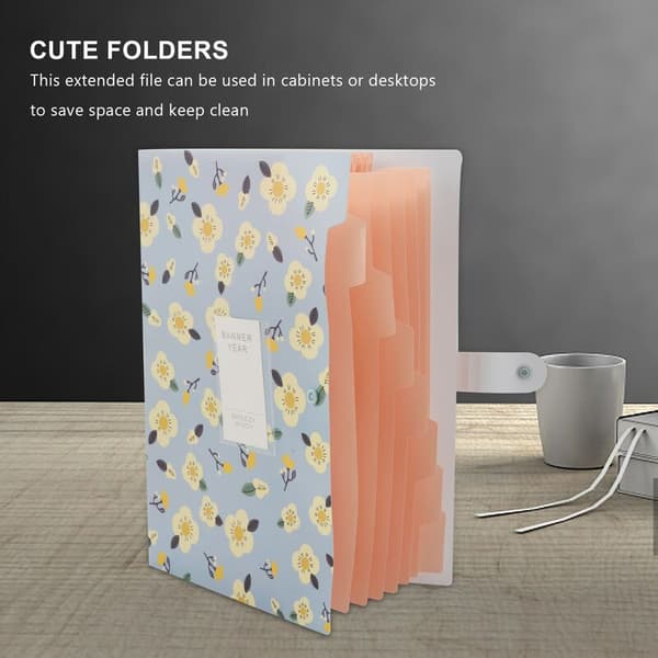 Floral Expandable Folder A4 and Letter Size Archive File Organizer 8 Pockets (Blue)