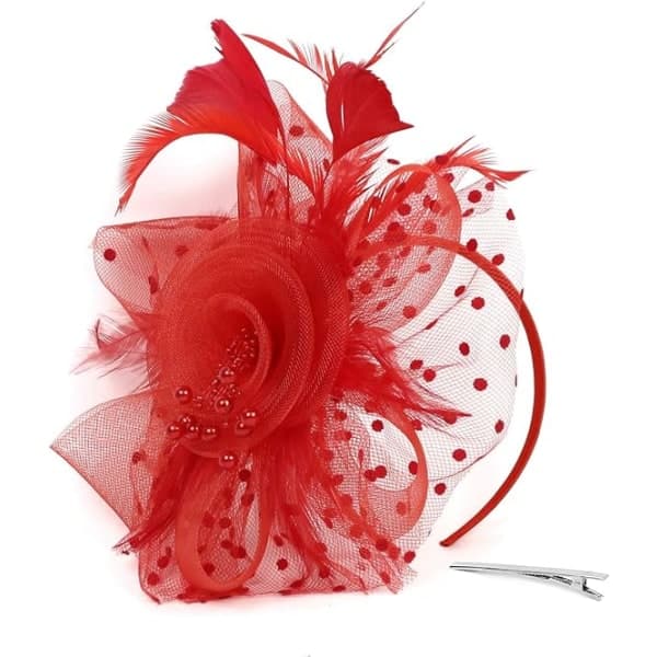 Fascinator hat til kvinder, damer, bryllup, fascinators, tefest hat, flapper hat, Ascot race hat, fjerblomst rød Red