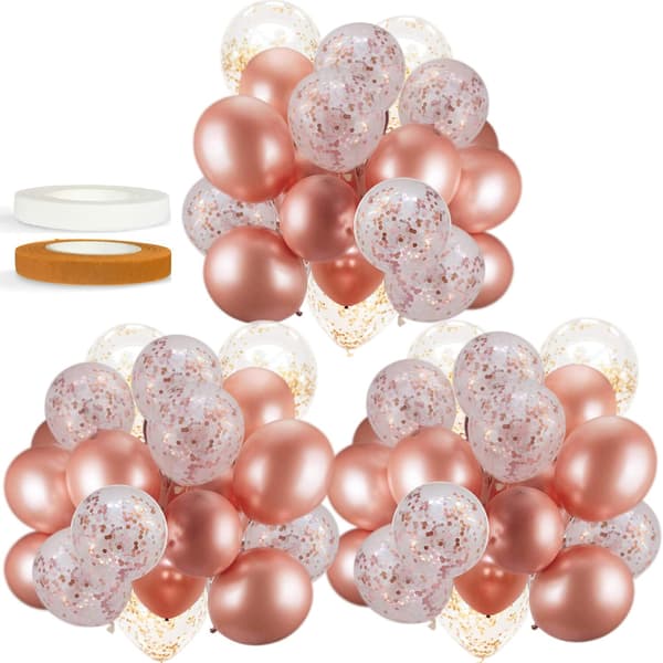 60-pack ruusukultaiset ilmapallot + konfetti-ilmapallot nauhalla | 60