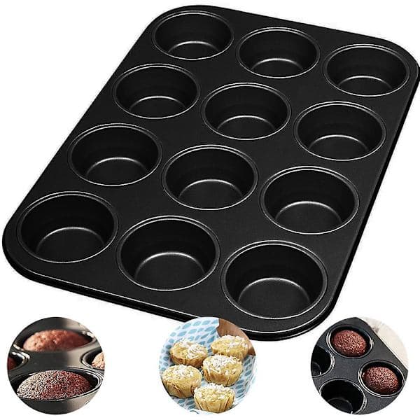 Non-stick kageform 12 huller med bageform i kulstofstål, rund kageform, teflonbelægning, bageplade, bageværktøj