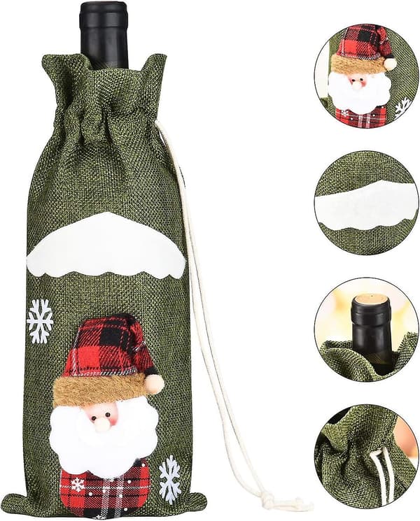 3 st. julöverdrag för vinflaskor, tomte och snögubbe bordsdekoration för jul och nyår