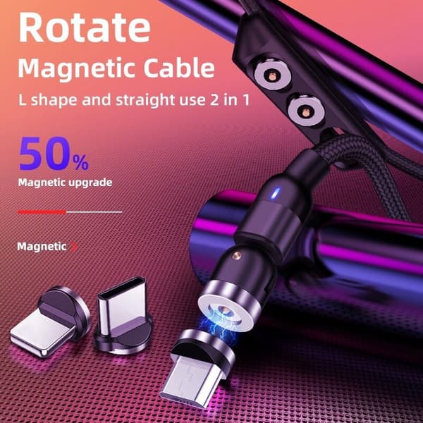 540 Magnetisk Kabel Micro-USB Type-C Hurtigopladning Magnetkabel til iPhone 11 Pro, X, Max, 7, 8 Plus