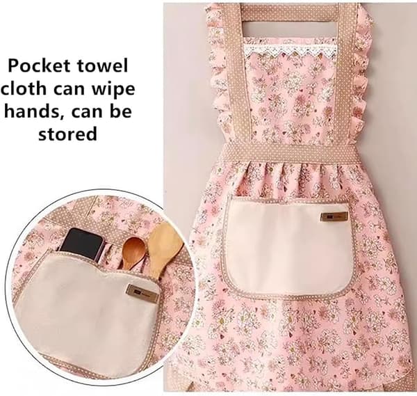 Buywis Adjustable Kitchen Apron Women's Cooking Apron with Pockets Floral Apron Work Apron Baking Apron Chef Apron