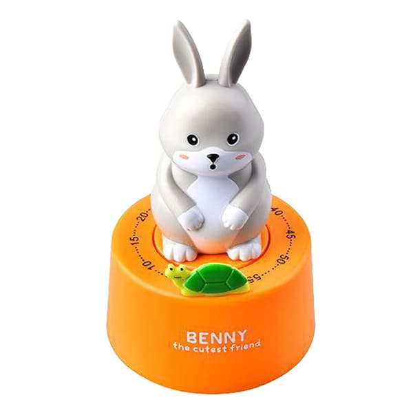 Mechanical Kitchen Timer, 60-Minute Visual Countdown, Cute Cartoon Animal, Orange