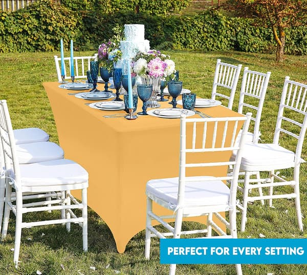 Kitchen Spandex Tablecloth 2-pack [6FT, Gold] Snug, Tight, Washable and Durable Stretch Rectangular Patio Tablecloth