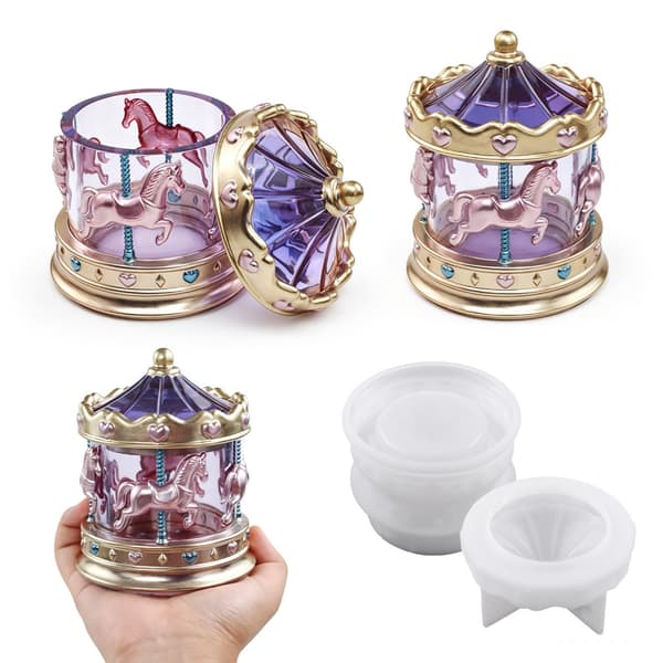 Decorative Carousel Silicone Mold Set for Making Resin Boxes and Cups