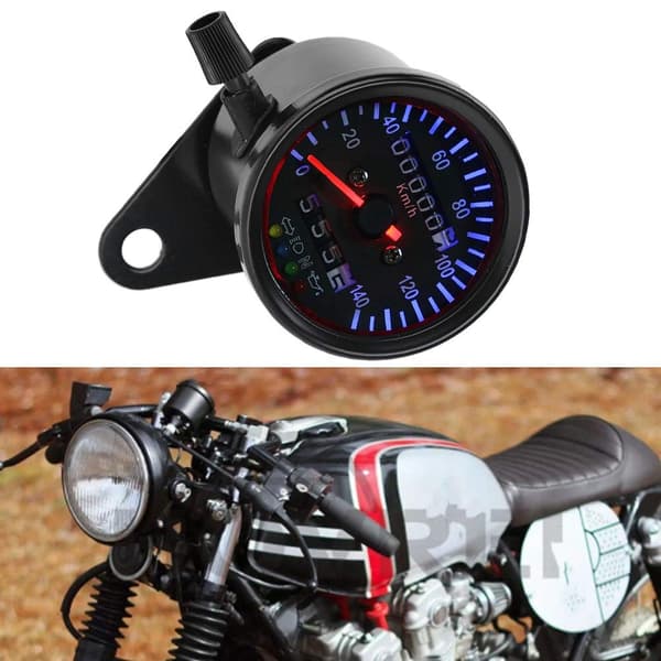 12V LED-baggrundsbelyst motorcykel Cafe Racer Dual Meter Speedometer Måler Kit