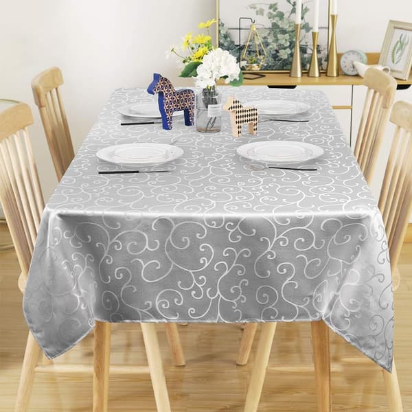 Rektangulær Vaskbar Duk, 140 * 180 cm Elegant Dekorativ Duk, Jacquardmønster, Vanntett og Vaskbar (Grå)
