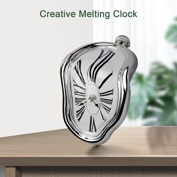 Novelty Melting Clock, Creative Modern Wall Clock, Retro Twisted Melting Time Clock for Home Kitchen Office Table Decoration (Silver)
