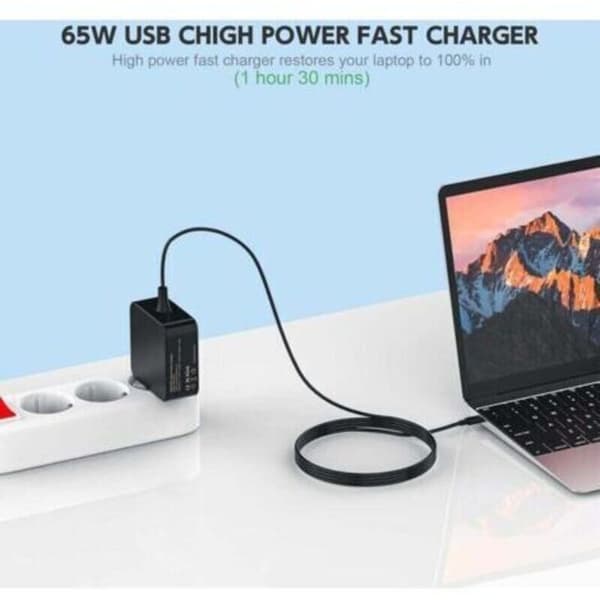 65W USB C Oplader til MacBook Pro/Air, Lenovo Thinkpad, HP, ASUS, Acer, Huawei, Xiaomi, Samsung - Kompatibel med Flere Bærbare Computere og Tablets