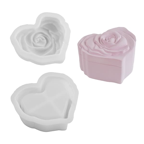 Silikon oppbevaringskrukkeform Smykkeskrinformer Hjerte Blomst Rose Lyskoppform