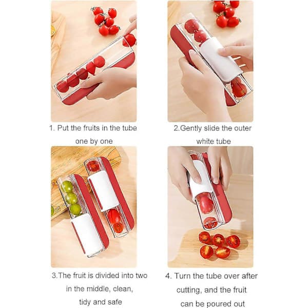 Fruit Slicer, Grape/Cherry/Small Tomato Divider, Fruit Cake Decoration Kitchen Utensil Cooking Tool for Fruit Salad, Vegetable Salad (Red)