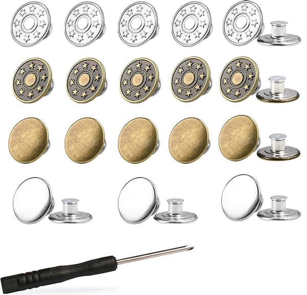 Jeans Buttons, 24 Pieces, 17mm, Bronze & Silver, Removable Screw Threaded Rivets for Jean Jackets