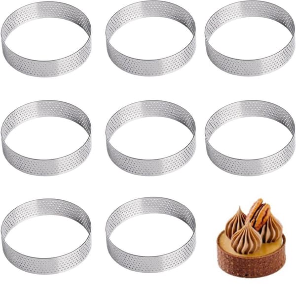 ING 8-delte dessertringe 8 cm kageringe butterdejsringe bageforme dessertringe med hul dessertringe i rustfrit stål form til bagning og
