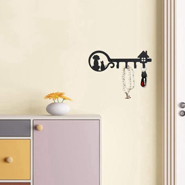 Wall Decor Black Metal Key Holder with 4 Hooks for Entryway Kitchen Hall Office Key Hook