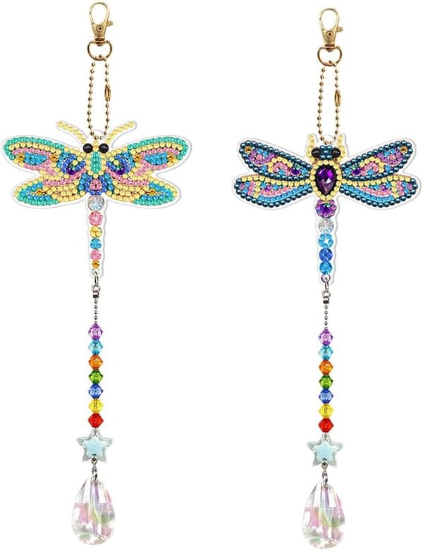 2 stykker Diamantmaleri Nøgleringe, DIY Diamantmaleri Nøglering DXGHC