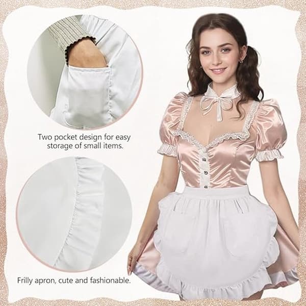 Apron for Kitchen - Short Kitchen Apron - Half Apron with Lace - with Double Pockets - Half Length Short Apron - 66*42.6cm