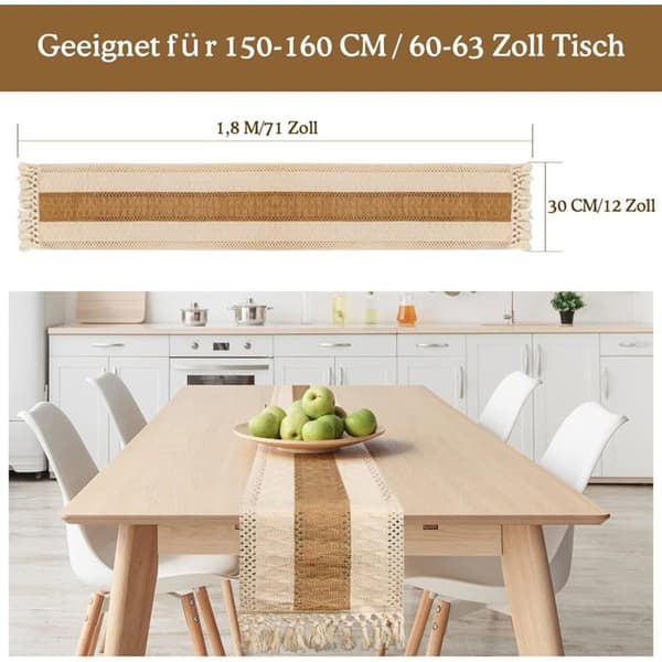 Bomuldslinnedug med kvaster, håndvævet bomuldsdug (beige, 30*180cm)