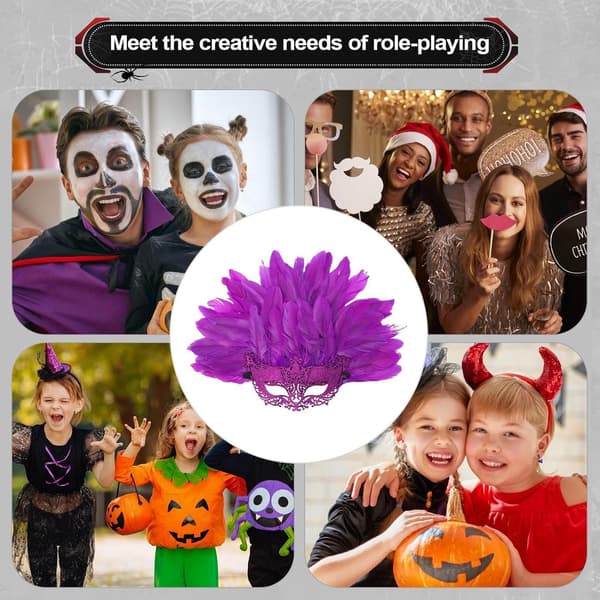 Maskerad ansiktstäckning Halloween fjäder halv ansikte hår Voilett - Voilett