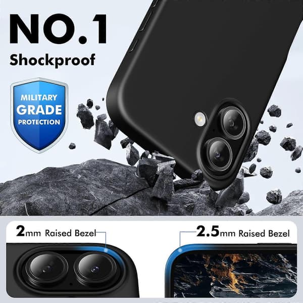 Silicone Case Compatible with iPhone 16 Case Soft Ultra-Thin Protective Shockproof Liquid Silicone Cover, 6.1\" Midnight Black