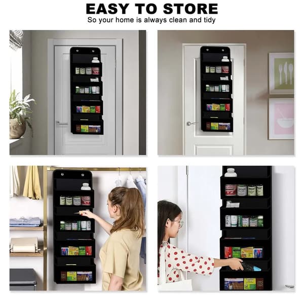 Hanging Shelf Hanging Organizer, Hanging Shelf on the Door, Soft Fabric Hanging Organizer 4 Large Pockets, Foldable Hanging Storage with 2 Hooks