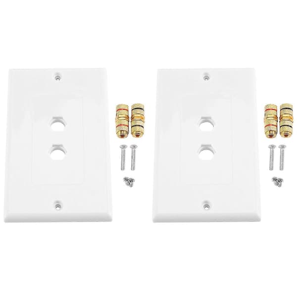 2-pack enkel 1.0 högtalarkabel väggplatta (banankontakt väggplatta) för 1.0 högtalare, vit