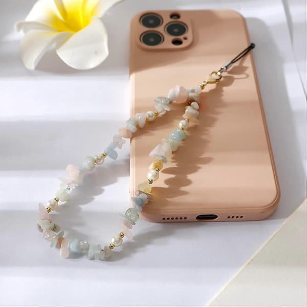 Phone Chain Wrist Strap with Natural Gemstone Charms - Mobile Lanyard Be