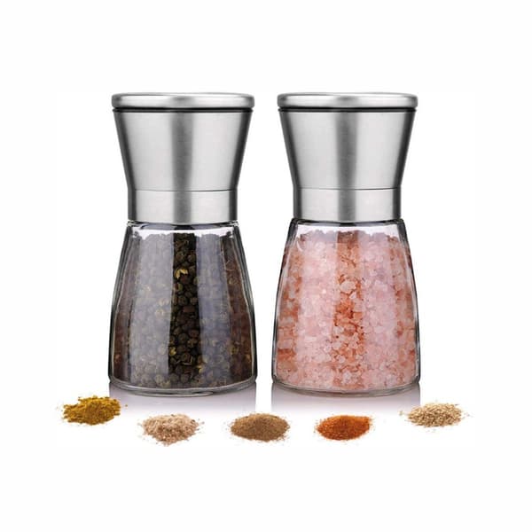 【NX】Two-piece Grinder Set, Pepper Grinder, Salt Grinder, Silver Kitchen Grinder Bottle, Spice Grinder, Glass, Silver, 180ml