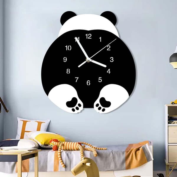 Cartoon Panda Wall Clock Silent Funny Animal Hanging Art For Time Clocks